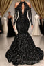 Black Sexy Keyhole Cool Shoulder Mermaid Flowers Formal Prom Dress