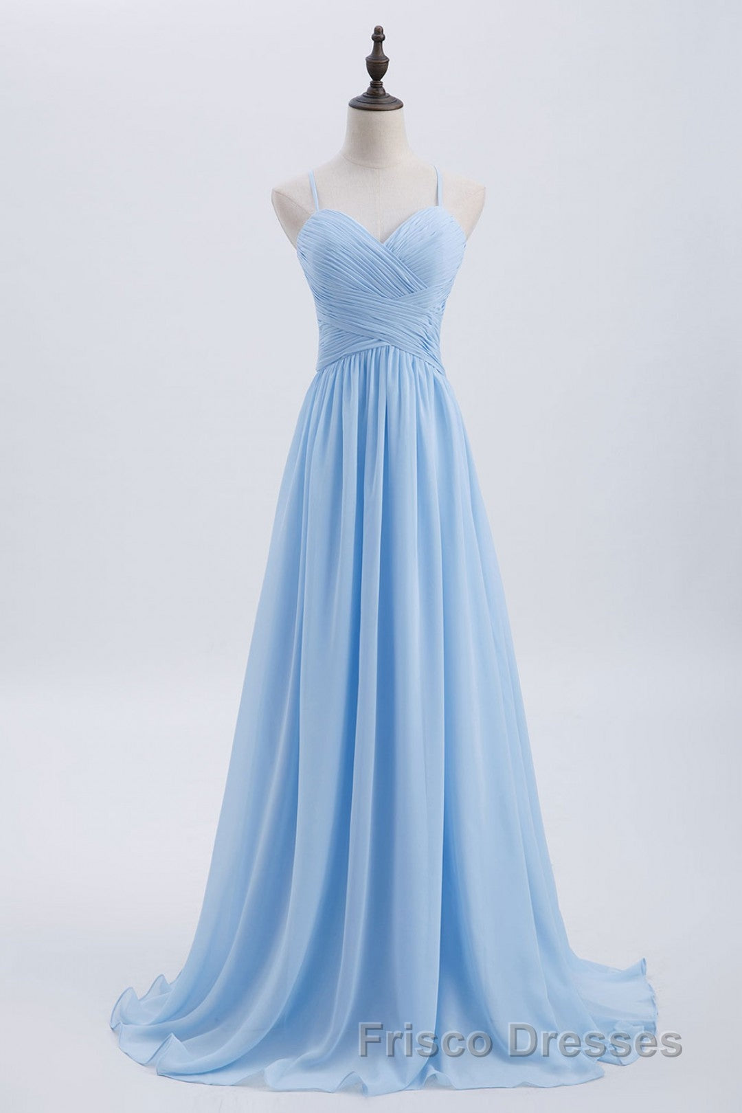 Blue Pleated Straps Chiffon Long Bridesmaid Dress Secondary image