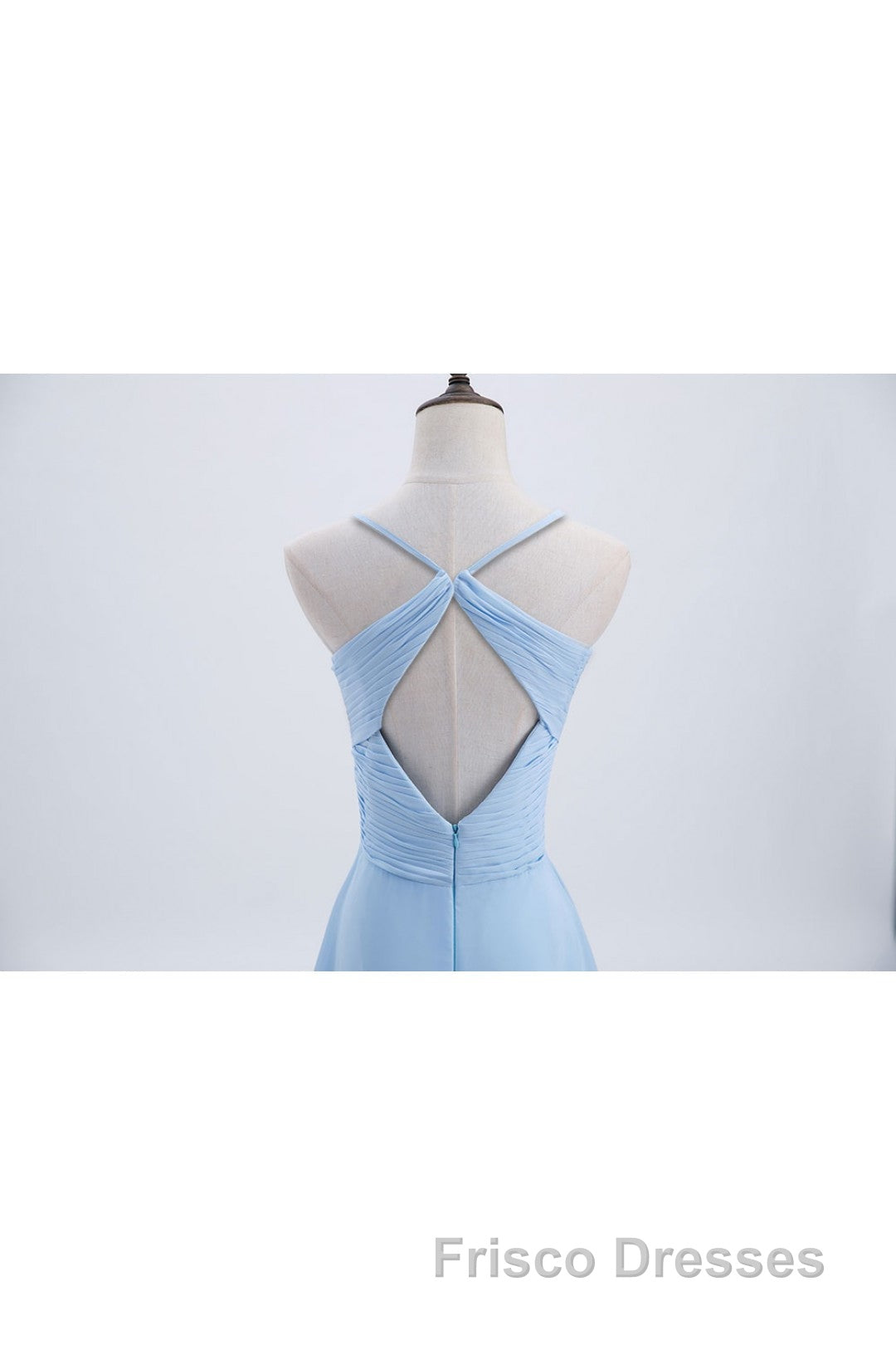 Blue Pleated Straps Chiffon Long Bridesmaid Dress