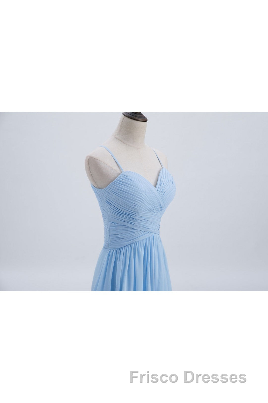 Blue Pleated Straps Chiffon Long Bridesmaid Dress