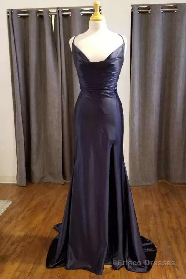 Black Cowl Neck Mermaid Long Prom Dress Main image