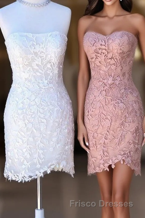 Strapless White Lace Appliques Homecoming Dress Main image