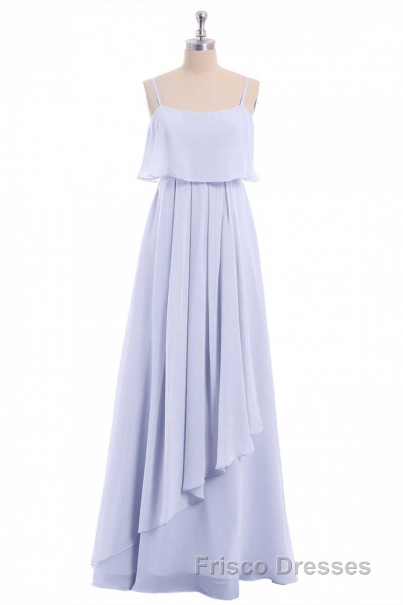 Lavender Chiffon Spaghetti Straps Ruffled A-Line Long Dress