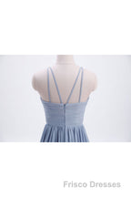 Misty Blue Scoop Chiffon A-line Long Bridesmaid Dress