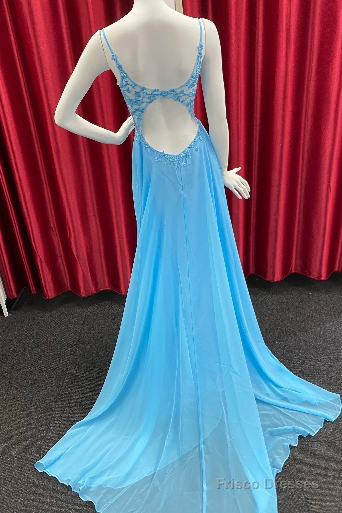 Sky Blue Chiffon Floral Keyhole A-line Long Prom Dress Secondary image
