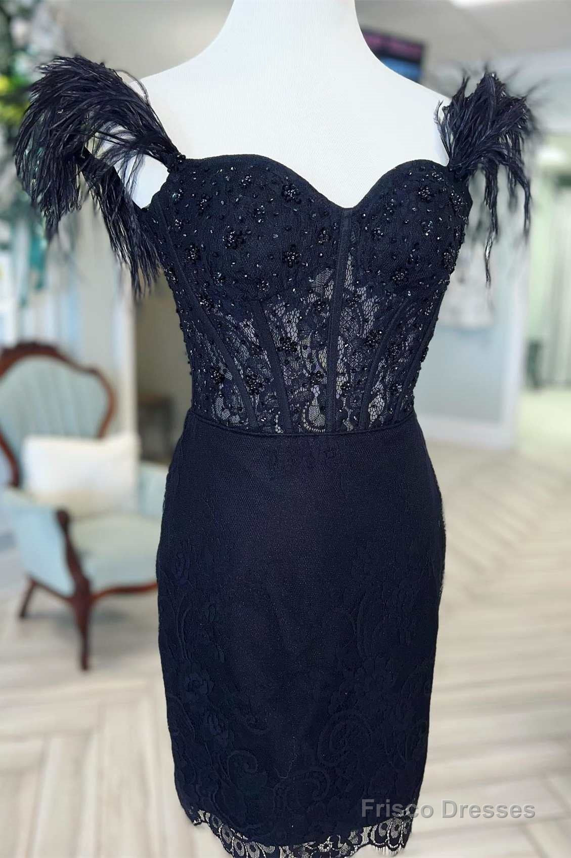 Black Lace Feather Sweetheart Short Party Dress Secondary image