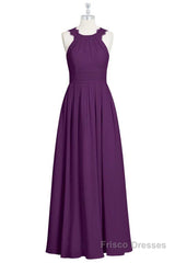 Magenta Chiffon Halter Cutout Back Long Bridesmaid Dress