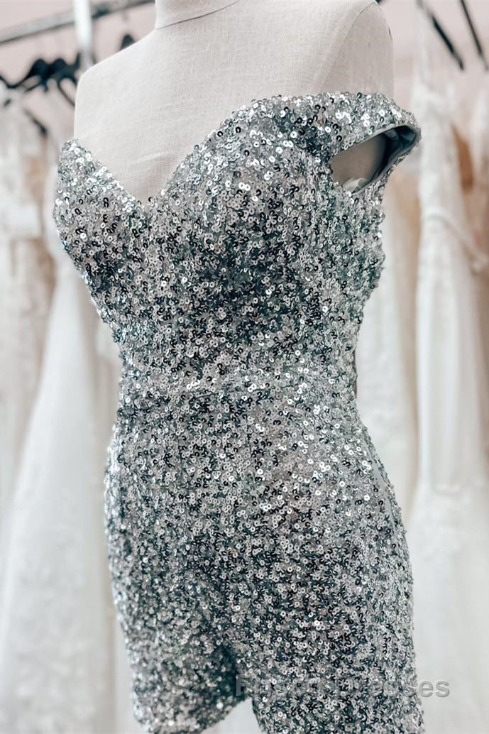 Dusty Sage Off-the-Shoulder Sequins Sheath Homecoming Romper Secondary image
