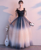 Black Sweetheart Tulle Sequin Long Prom Dress, Black Evening Dress