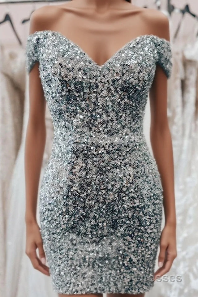 Dusty Sage Off-the-Shoulder Sequins Sheath Homecoming Romper Main image
