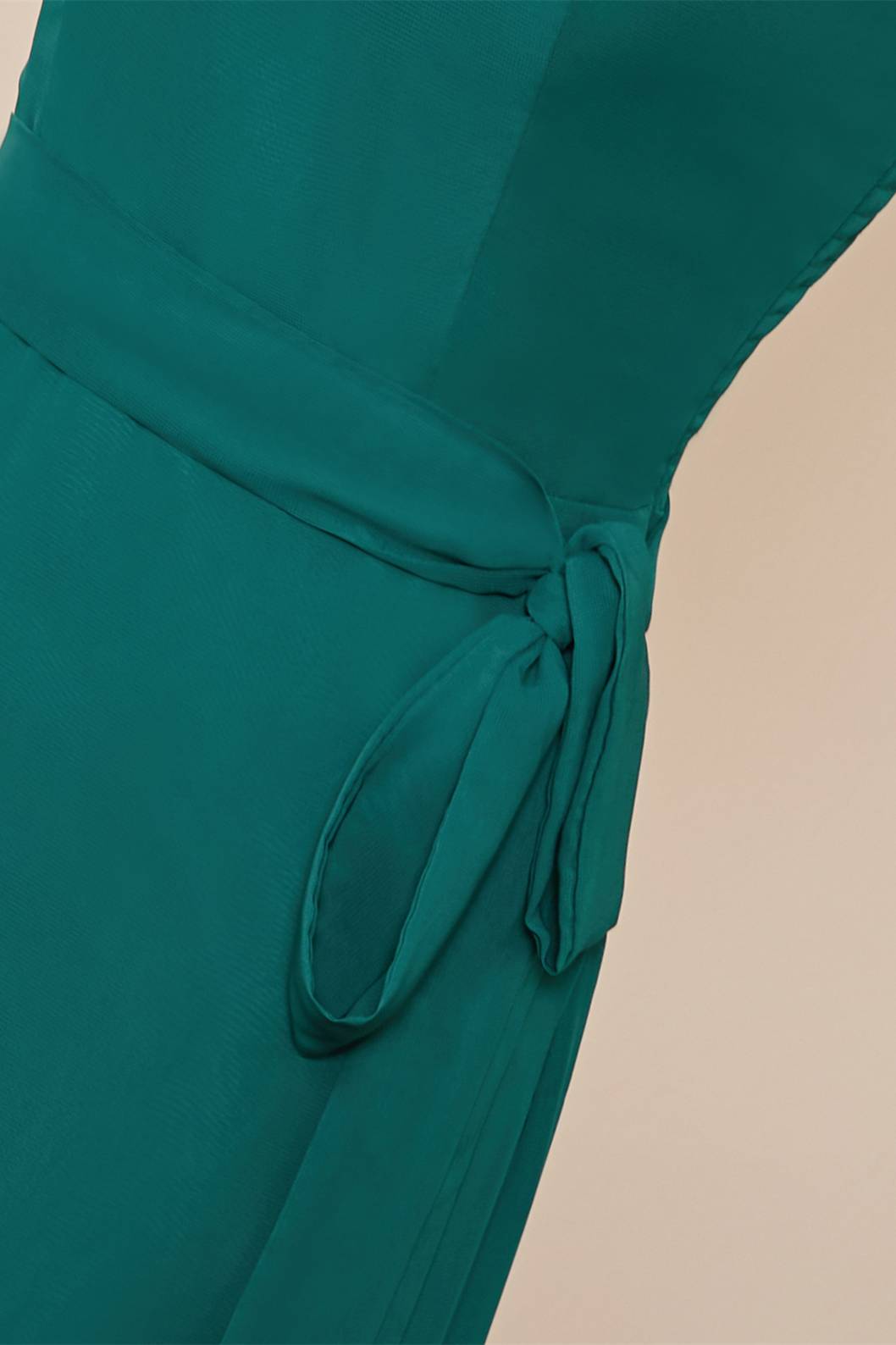 Teal Ruffled Neck A-line Long Bridesmaid Dresses with Sash