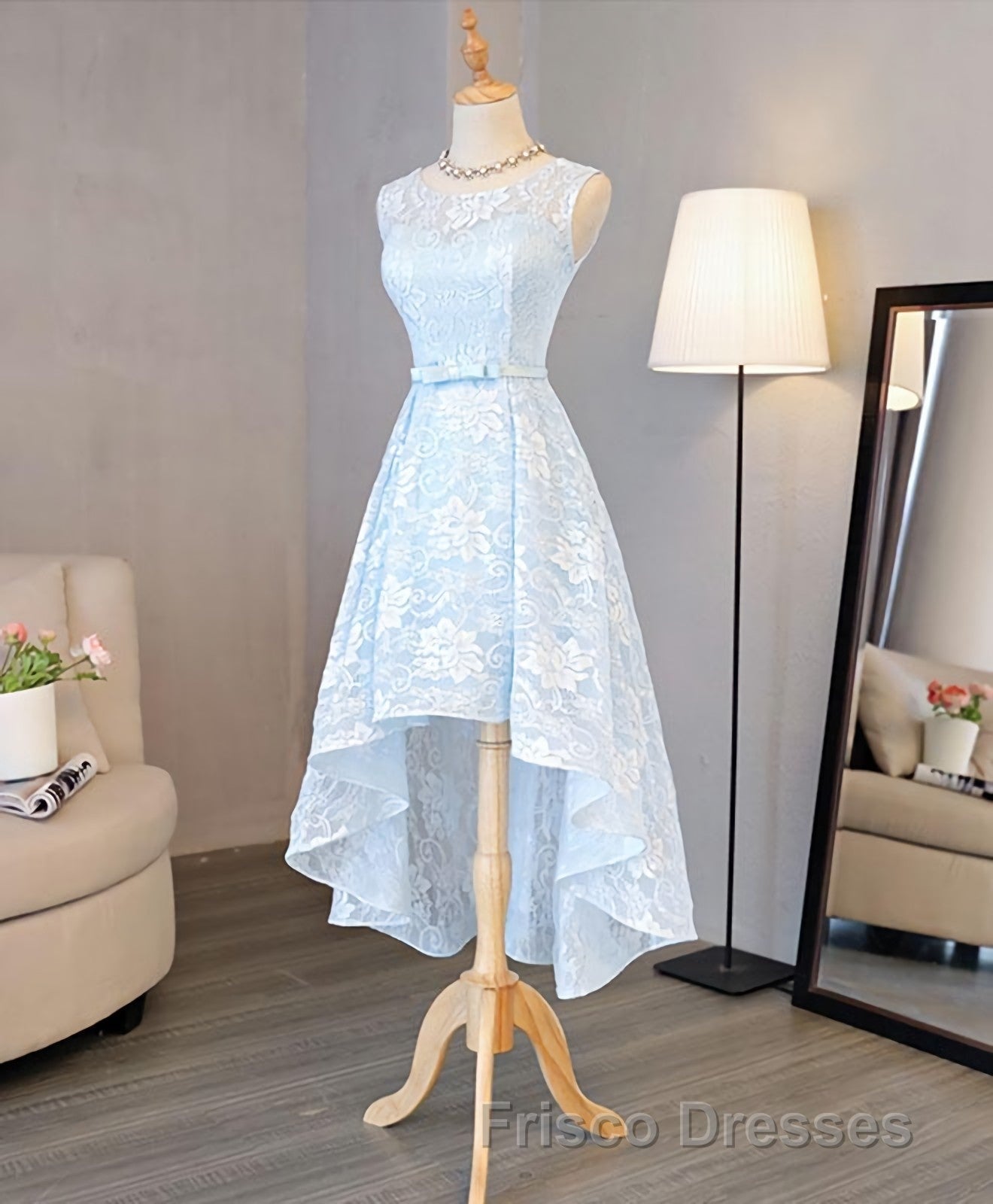 Light Blue Lace High Low Formal Prom Dress, Homecoming Dress Secondary image