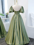 Simple Green Satin Long Formal Prom Dress, Green Evening Dress