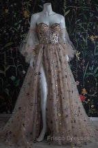 Chic Long Sweetheart Front Split Star Formal Prom Dress With Sleeves