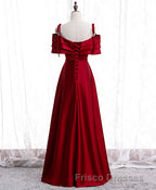 Burgundy Satin Beads Long Formal Prom Dress, Burgundy Evening Dress