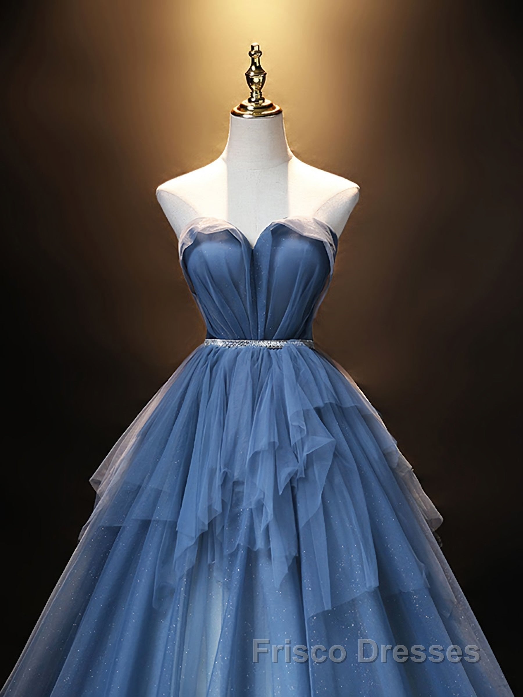 Blue Sweetheart Neck Tulle Long Formal Prom Dress, Blue Evening Dress