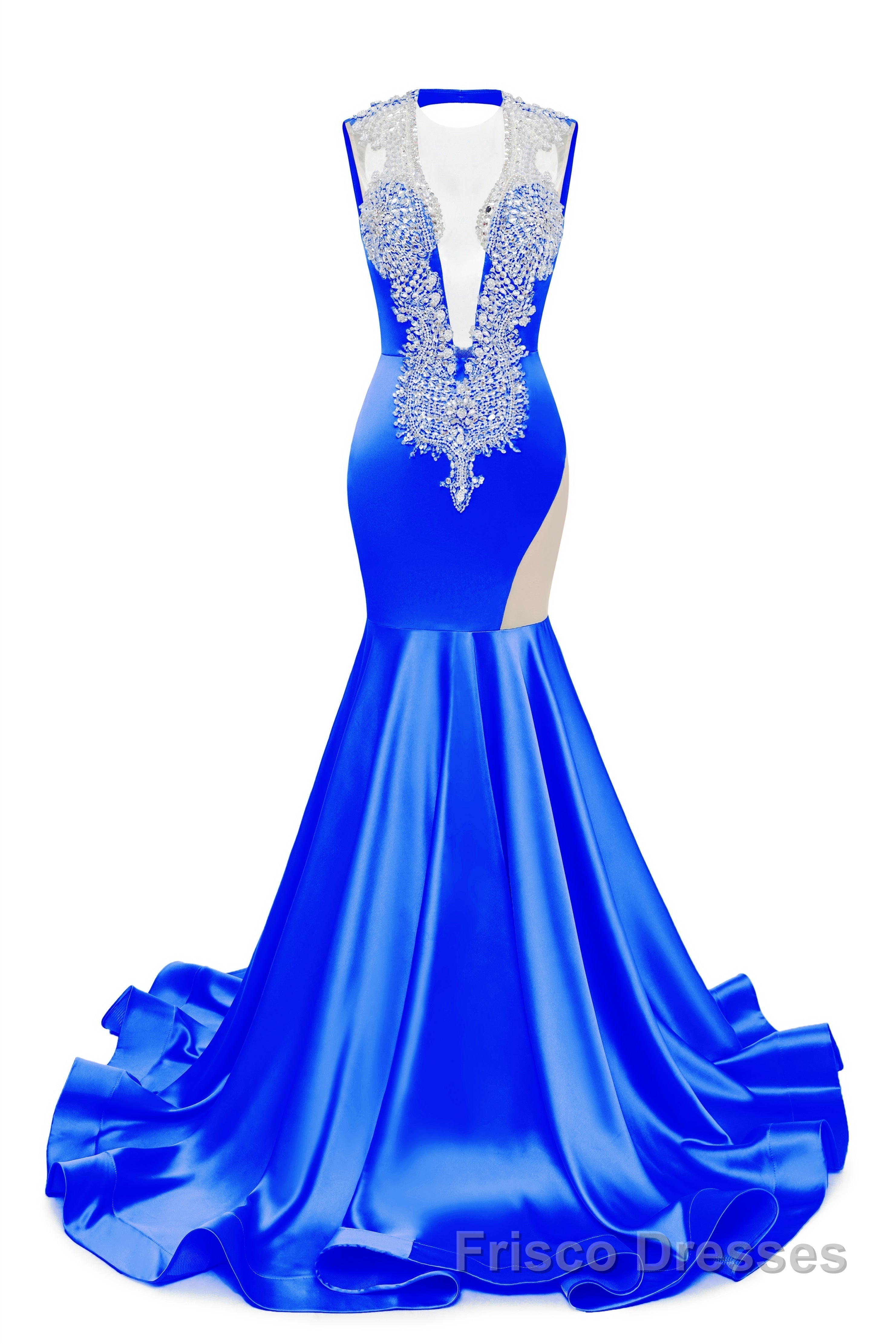 V-Neck Mermaid Brush Train Hollow Sleeveless Beading Evening Dresses