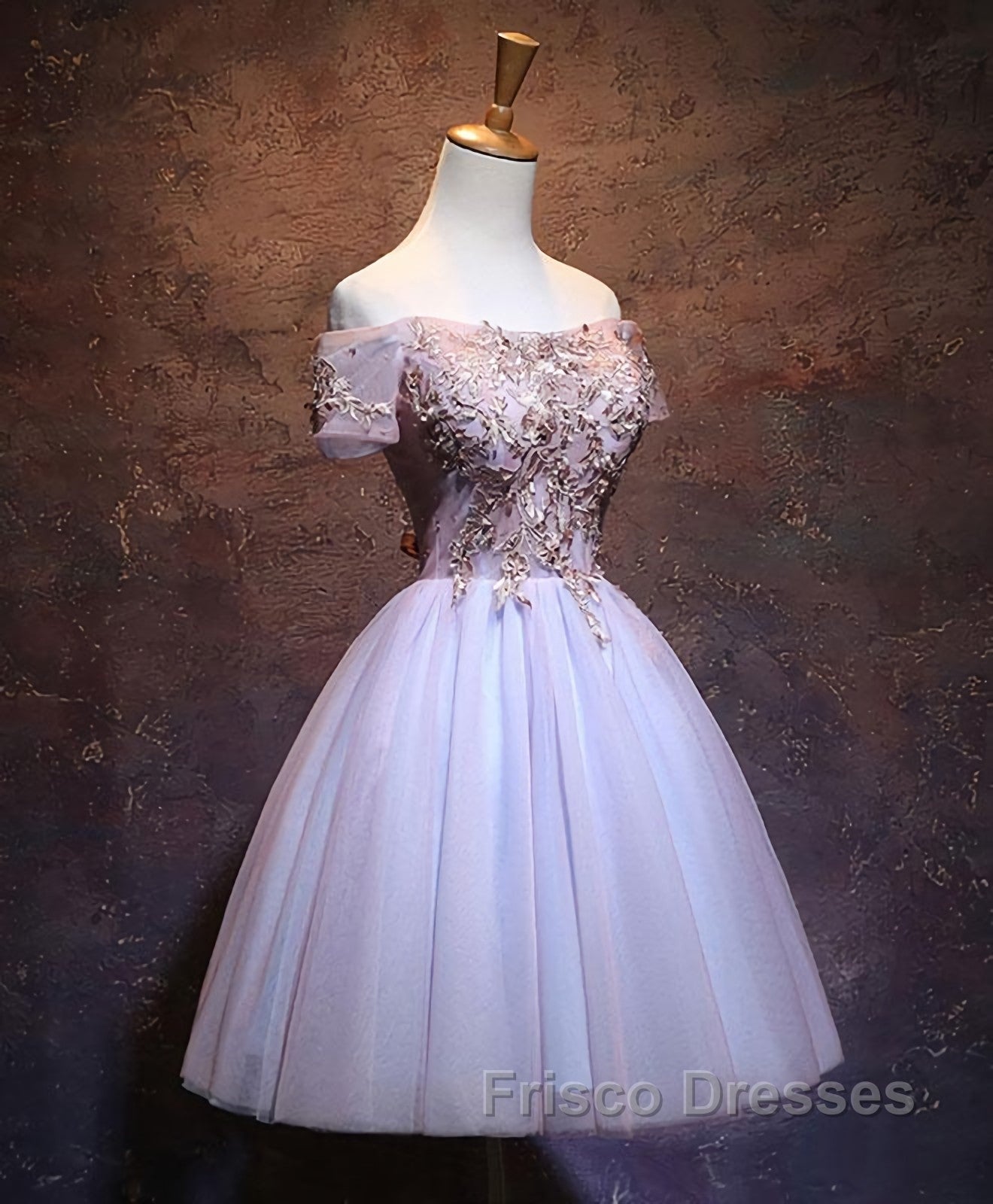 Cute Lace Applique Tulle Short Formal Prom Dress, Homecoming Dress