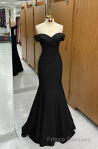Long Navy Formal Prom Dress Mermaid Off-the-Shoulder Sweetheart Sleeveless