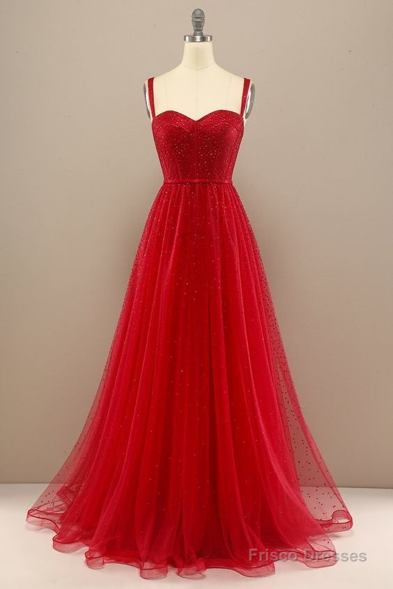 beautiful red sweetheart prom dress with beading Main image