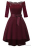 3/4 Sleeves Burgundy Off The Shoulder Party Dress Prom Gown
