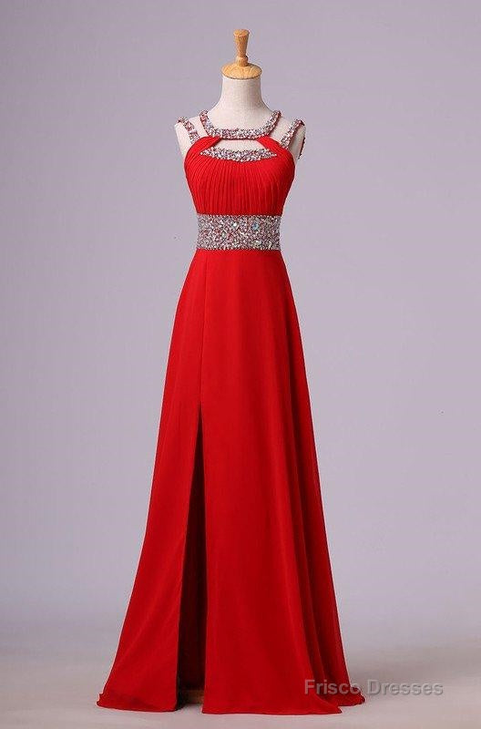 2025 Gorgeous Red Beading Open Back Chiffon Prom Dresses