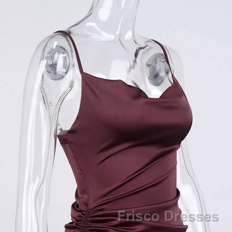 New Satin Green Formal Prom Dresses Spaghetti Strap Party Evening Dresses