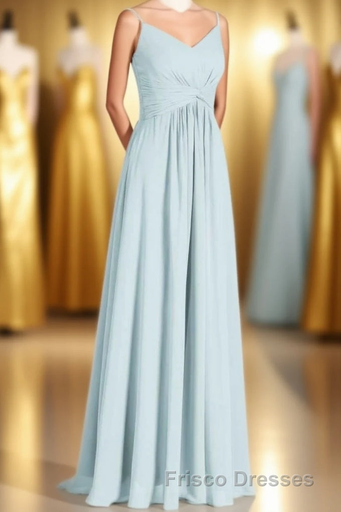 Mint Green Chiffon Twist Front A-Line Long Bridesmaid Dress Main image