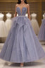 Purple Sweetheart Neck Tulle Sequin Long Formal Prom Dress, Tulle Formal Prom Dress