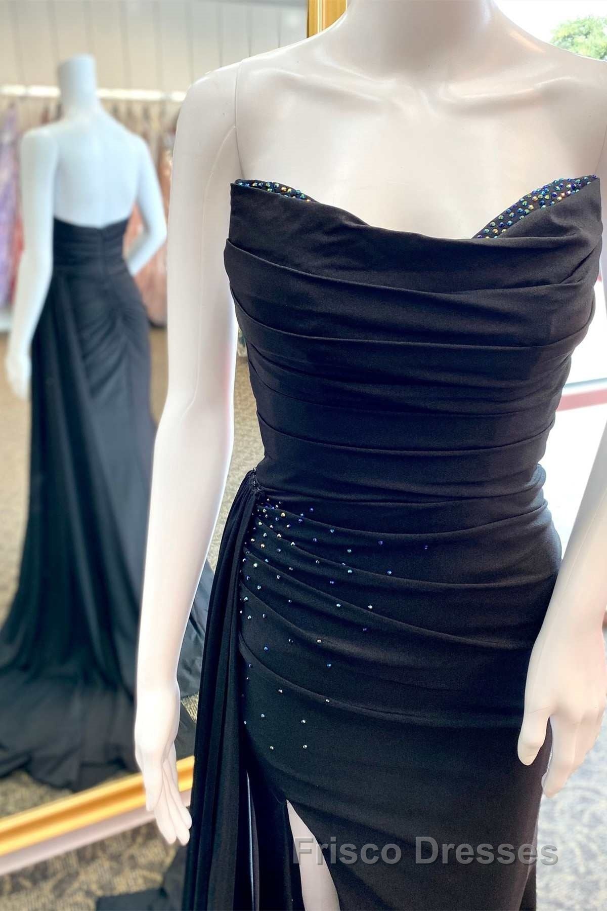 Red Beaded Strapless Mermaid Long Dress with Attached Train Secondary image