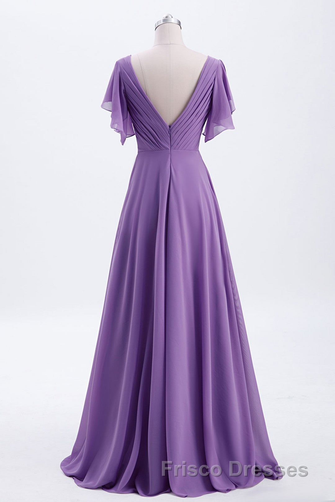 Flutter Sleeves Lavender Chiffon A-line Long Bridesmaid Dress Secondary image
