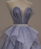 Purple Sweetheart Neck Tulle Sequin Long Formal Prom Dress, Tulle Formal Prom Dress