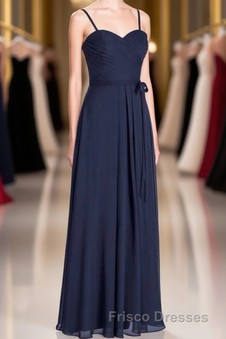 Black Chiffon Sweetheart Spaghetti Straps A-Line Long Bridesmaid Dress Main image