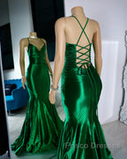 Satin Trumpet V-Neck Spaghetti Straps Formal Prom Evening Dress For Black Girls