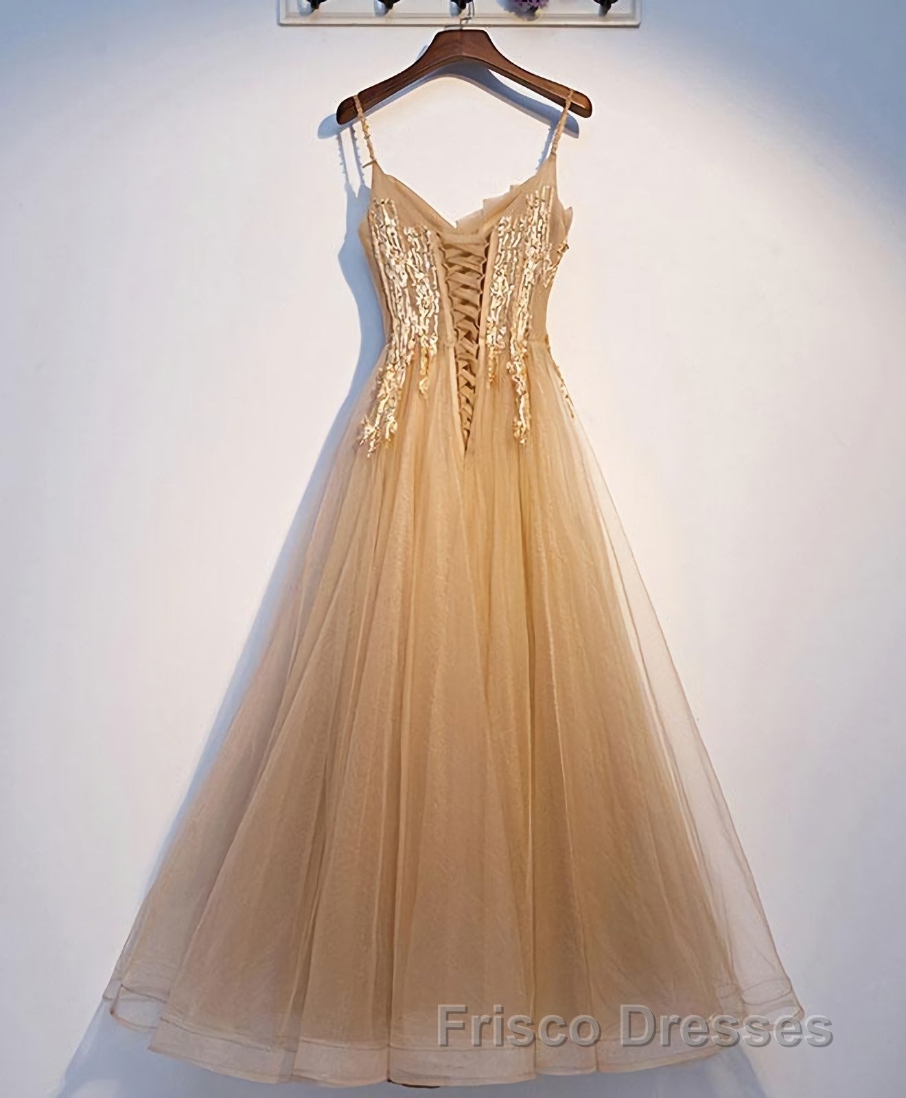 Champagne Tulle Lace Long Formal Prom Dress, Champagne Evening Dress, 9