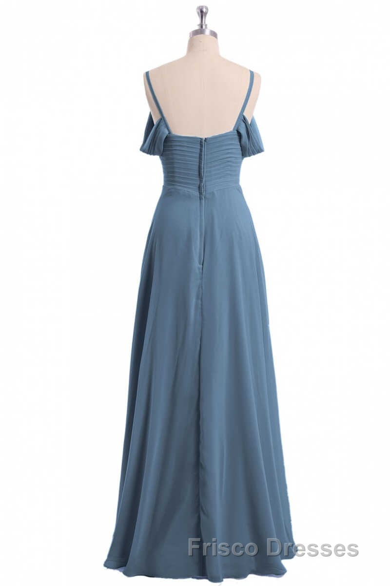 Dusty Blue Chiffon Cold Shoulder A-Line Long Bridesmaid Dress Secondary image