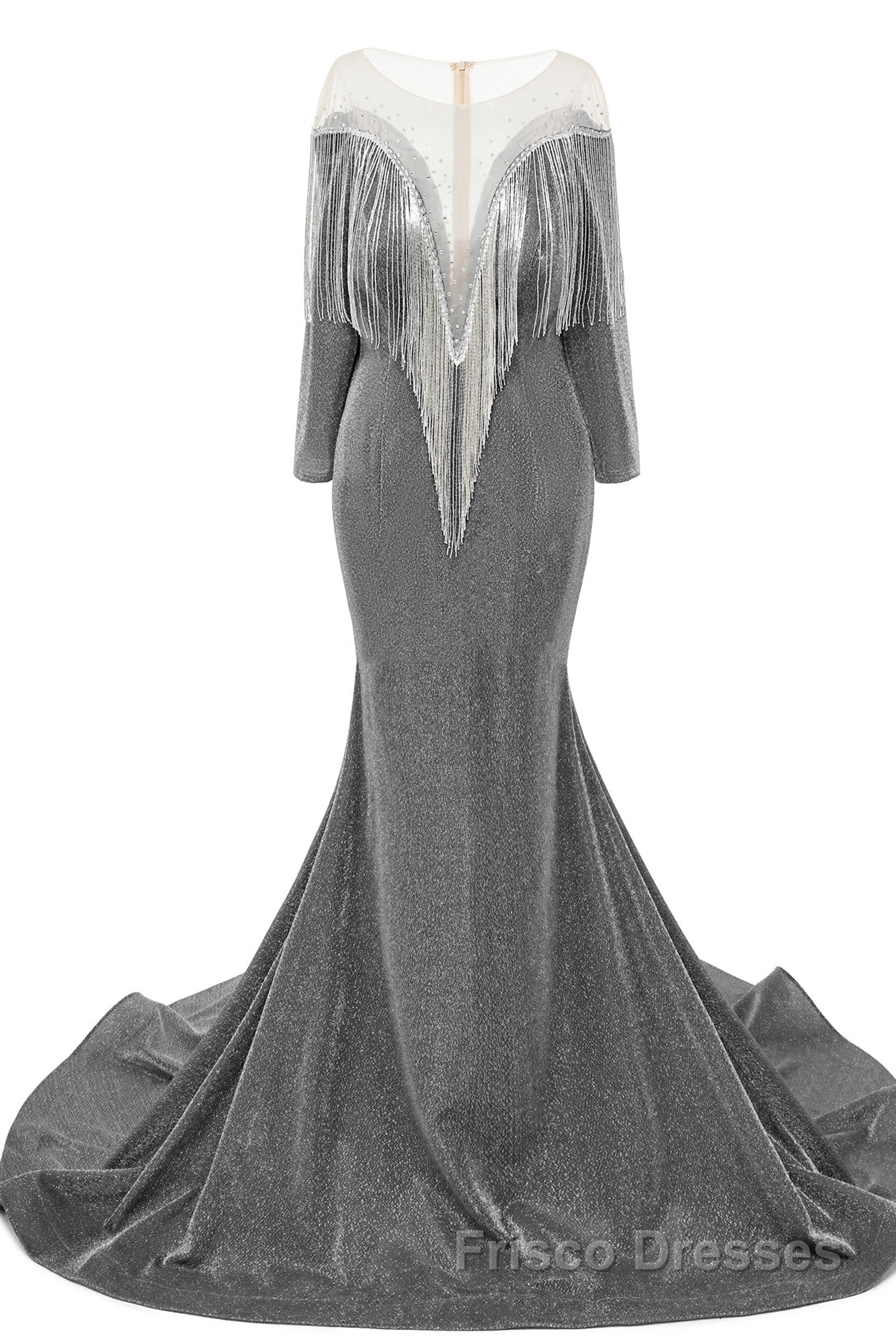 Deep V-neck Shiny Royal Blue Long sleeves Mermaid Formal Prom Dresses
