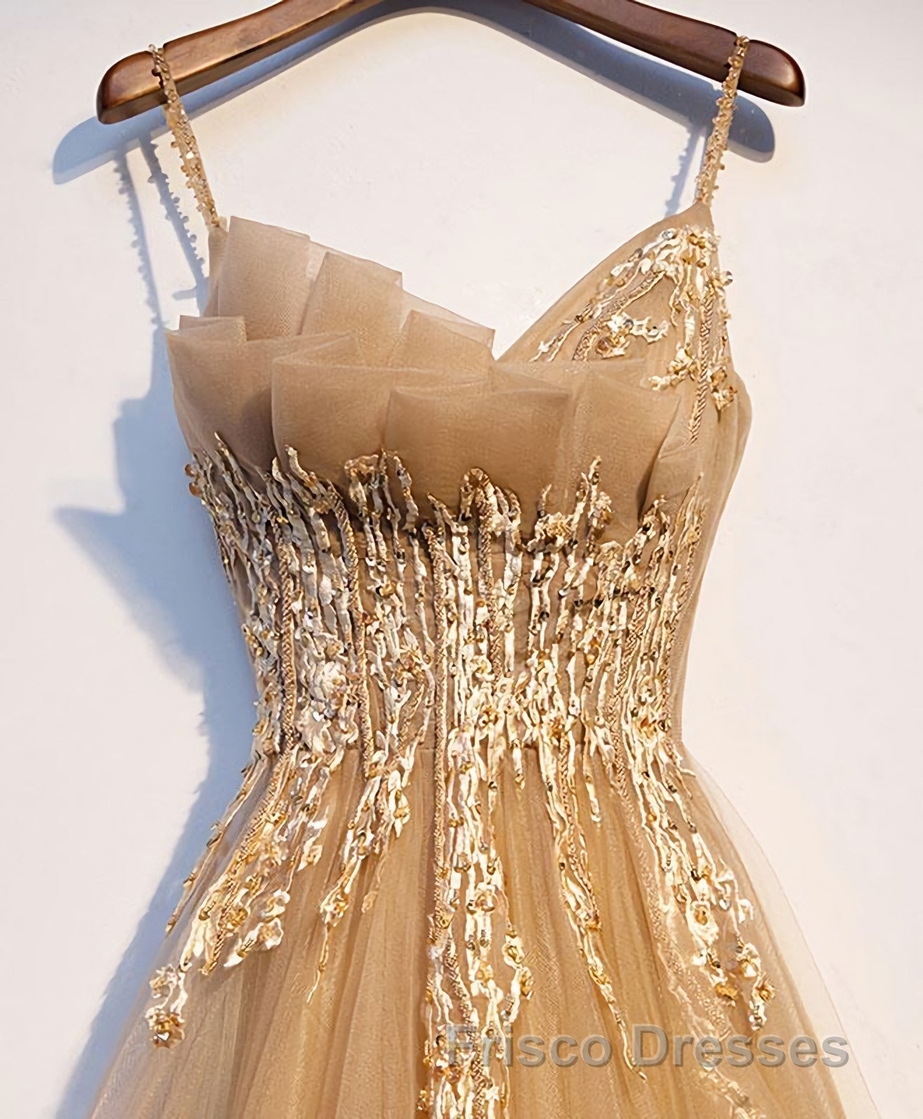 Champagne Tulle Lace Long Formal Prom Dress, Champagne Evening Dress, 9