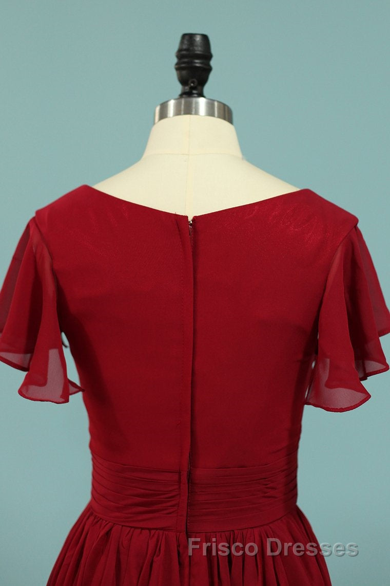 Red Chiffon V-Neck Ruffled A-Line Long Bridesmaid Dress Secondary image