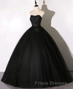 Black Sweetheart Neck Tulle Long Formal Prom Dress, Black Evening Dress