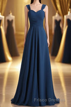 Navy Blue Chiffon Sweetheart A-Line Long Bridesmaid Dress