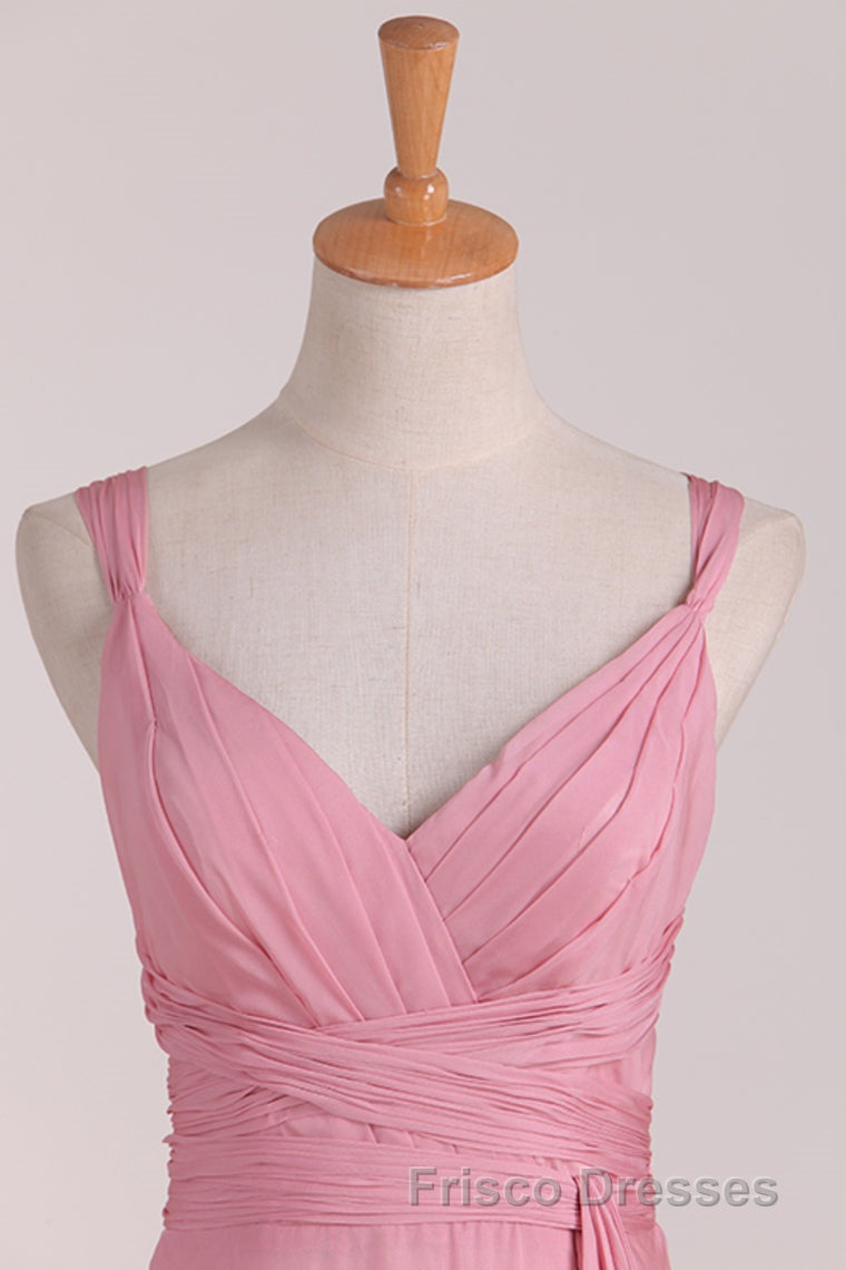 Pink V-Neck Lace-Up Long Bridesmaid Dress Secondary image