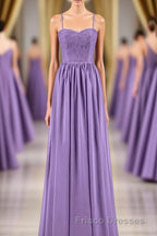Purple Spaghetti Straps A-Line Long Bridesmaid Dress