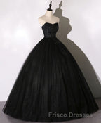 Black Sweetheart Neck Tulle Long Formal Prom Dress, Black Evening Dress