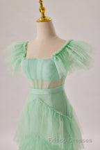 Mint Green Flare Sleeves Ruffles Long Party Dress
