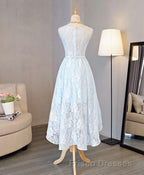 Light Blue Lace High Low Formal Prom Dress, Homecoming Dress