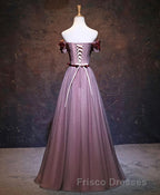 Pink Tulle Lace Applique Long Formal Prom Dress, Evening Dress
