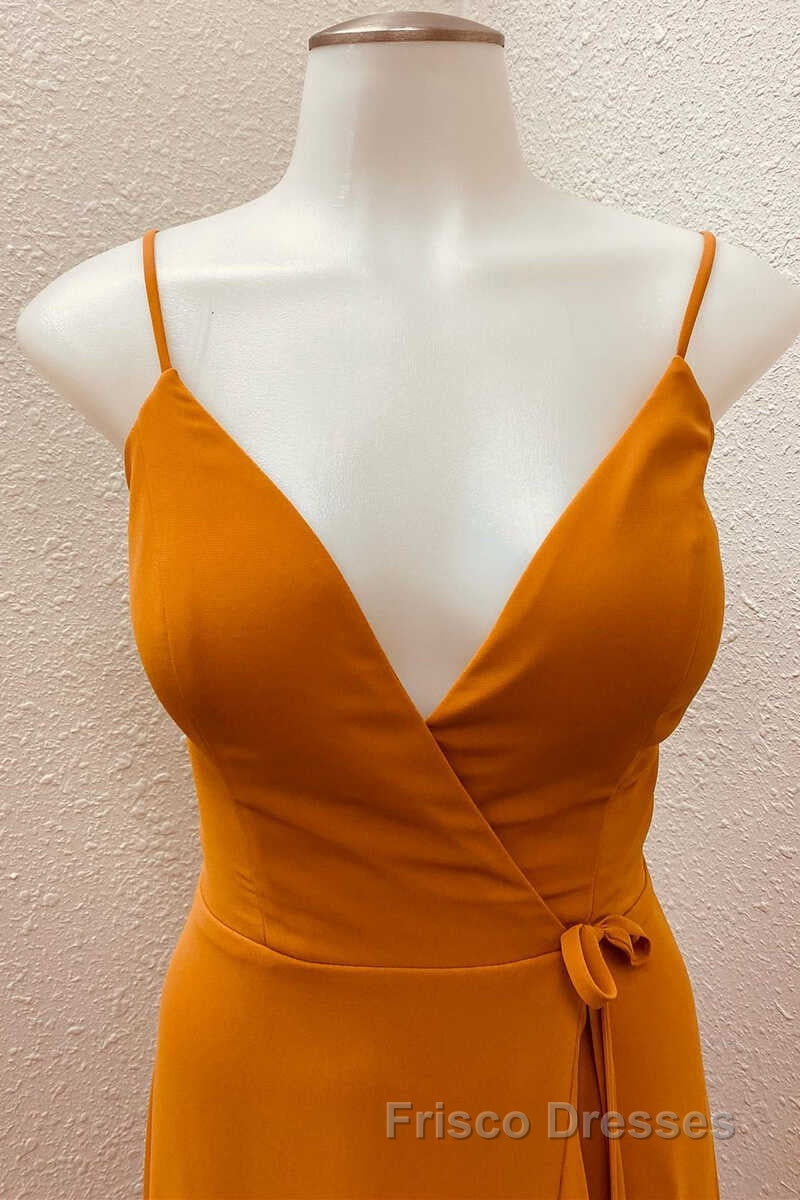 Rust V-Neck Spaghetti Straps Ruffled Long Bridesmaid Dress Secondary image