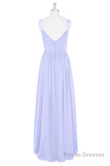 Lavender Chiffon V-Neck Backless Long Bridesmaid Dress