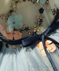 Gray Blue Tulle Short Formal Prom Dress, Tulle Homecoming Dress